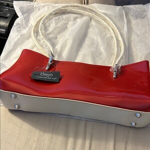 Beijo Glossy Red and Cream Shoulder Bag